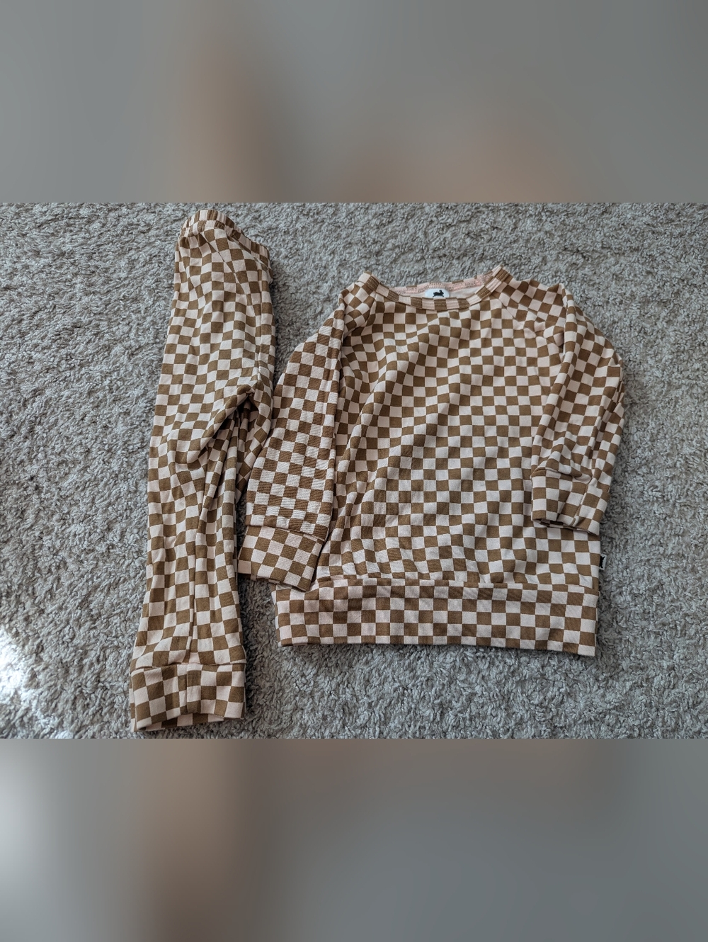 Little And Lively Kids Checkerboard Tan & White Stretch Bottoms 1-2 Y